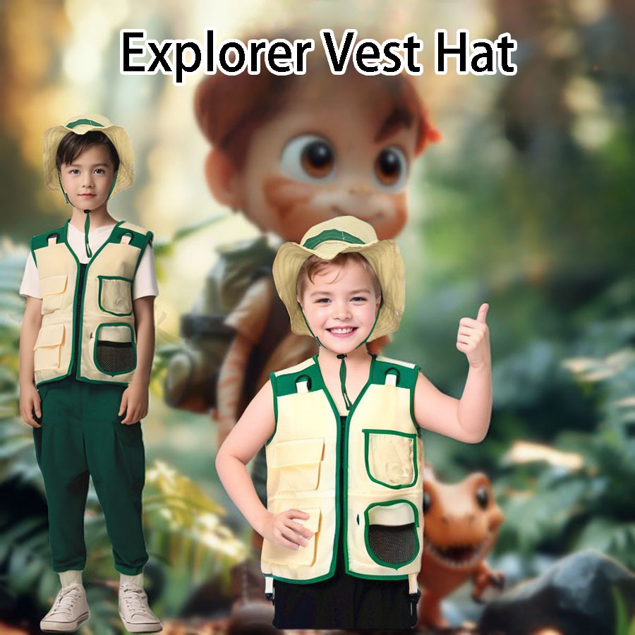 Outdoor Adventure Activities For Kids - صدرية وقبعة مستكشفة تخييم للأطفال ،