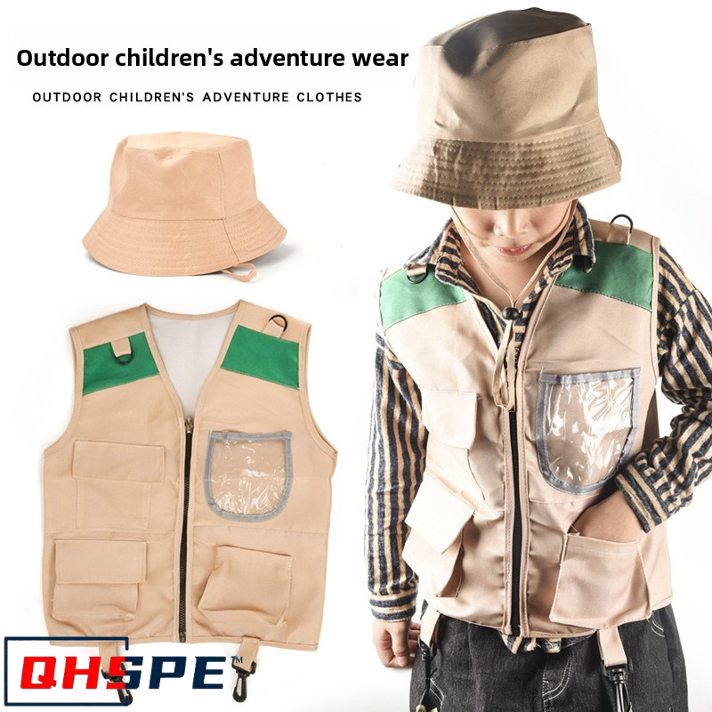 Outdoor Adventure Activities For Kids - سترة وقبعة إكسبلورر للأطفال، سترة سفاري